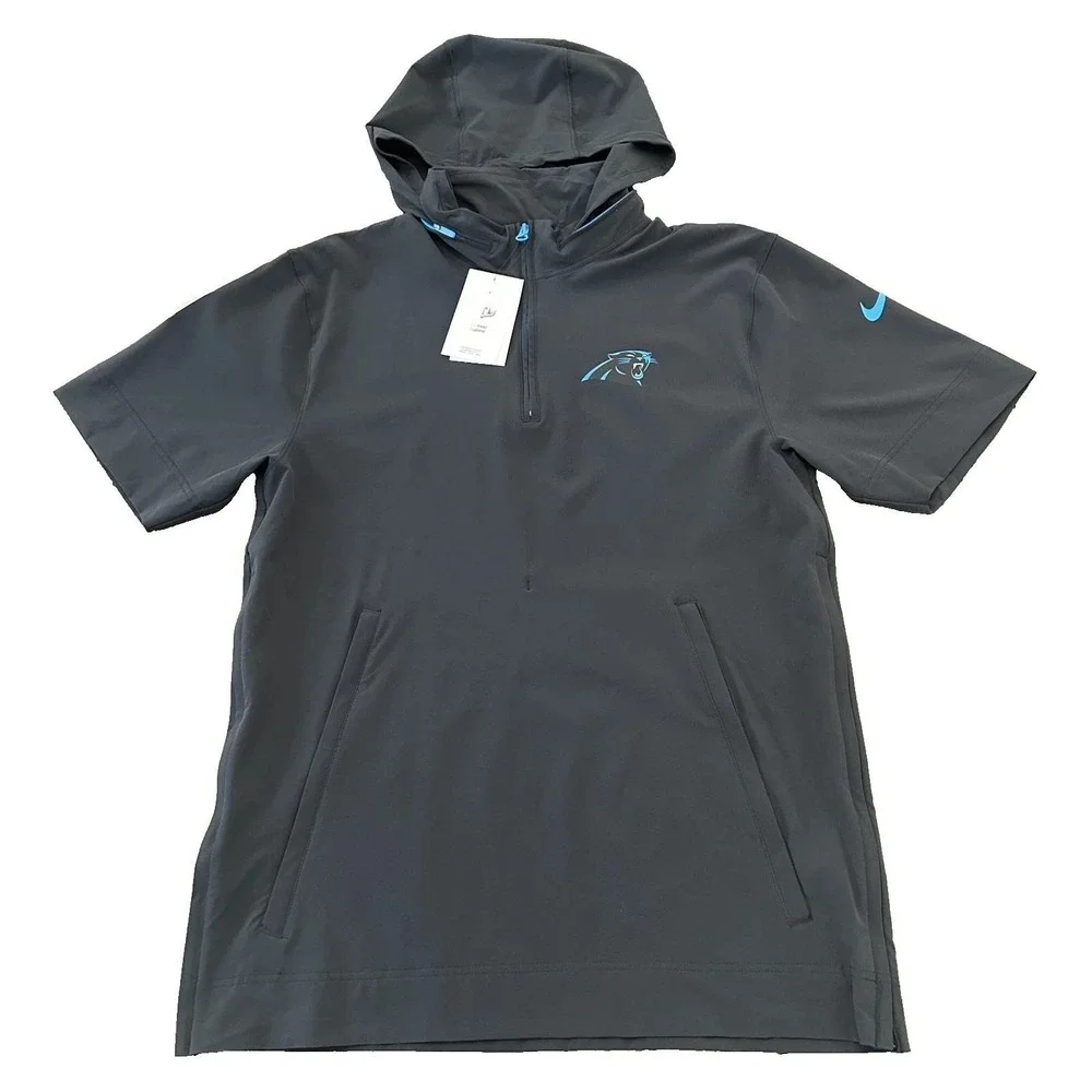 Nike Carolina Panthers Short‎ Sleeve Hooded Jacket Charcoal Blue NFL Men's S NWT